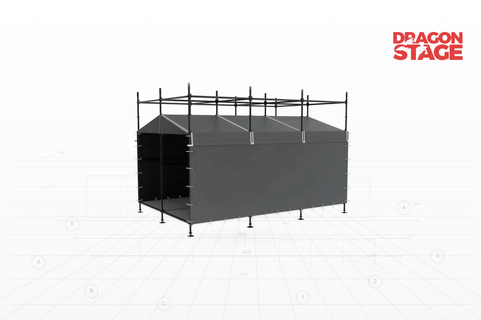 Refugio h&iacute;brido Ringlock FOH de un solo nivel de 4x6 m con techo inclinado de aluminio