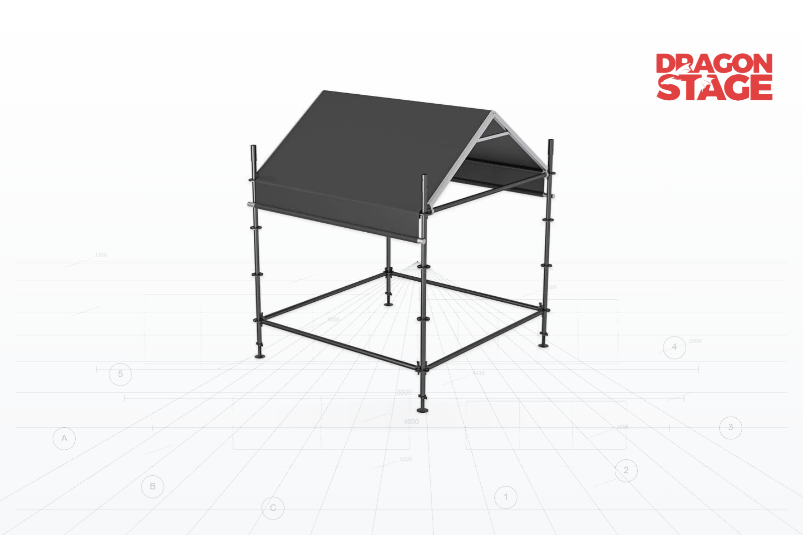 M&oacute;dulo FOH Ringlock de lados abiertos de 2x2 m con techo a dos aguas de aluminio