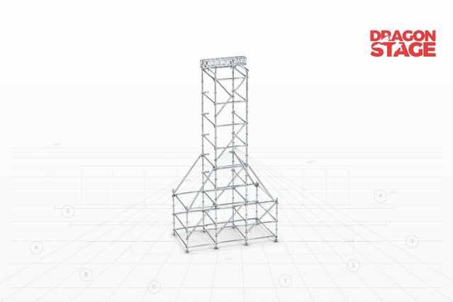 Torre de soporte Ringlock Line Array de 16 m con bases auxiliares gemelas de 4 m