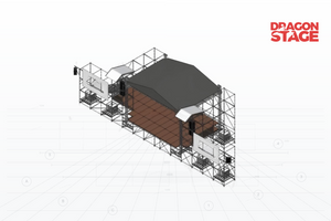 Techo de aluminio h&iacute;brido de 10x8x8m con plataforma de escenario Ringlock y alas laterales