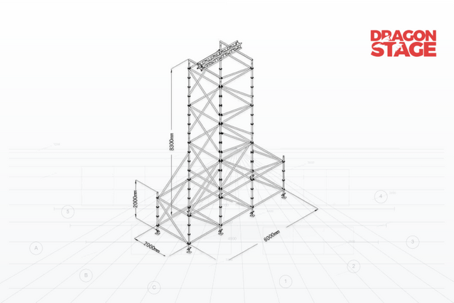 Desglose del sistema de torre Layher Truss Tower de 8,3 m para soporte de line array